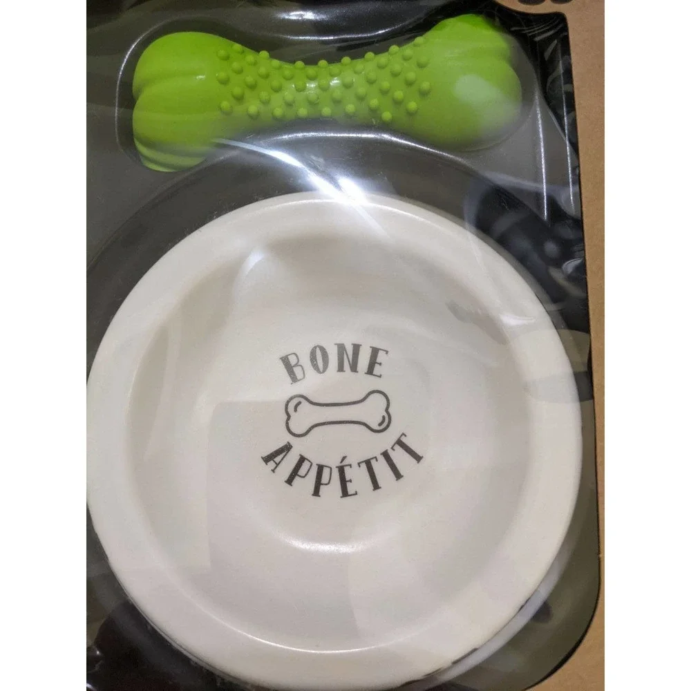 4/$20 - New Doggie Bag gift set bowl toy bone appetit - NO TREAT, EXP, REMOVED